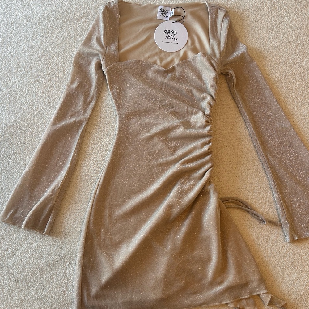 Princess Polly Cream Asymmetrical Ruched Bodycon Dress
